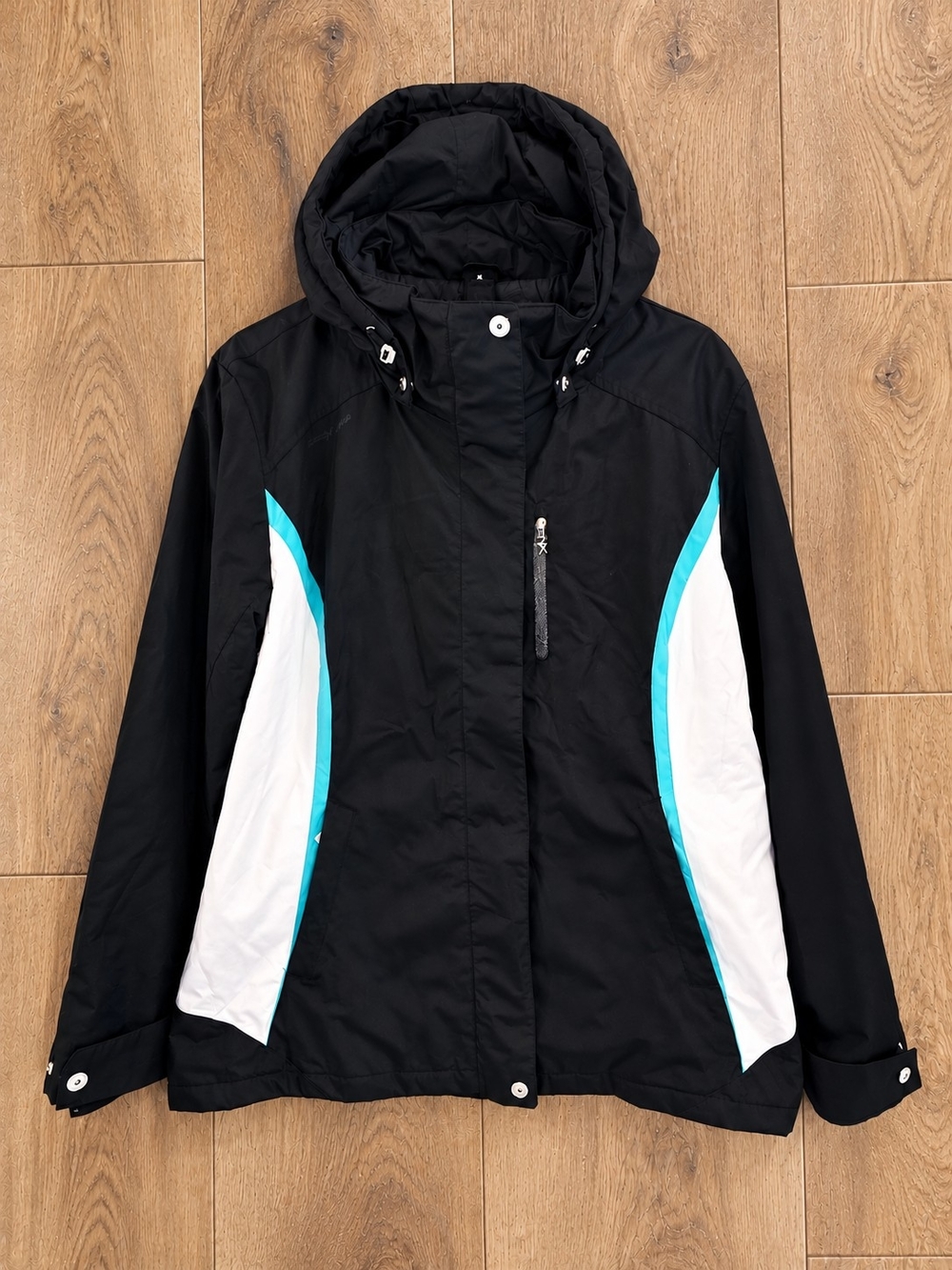 ZeroXposur Women’s XL Hooded Winter Jacket – Black, White & Turquoise